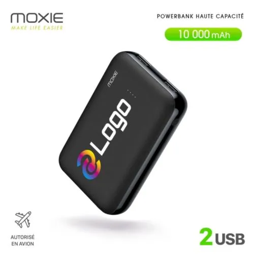 Powerbank PowerSlim 10000mAh, MOXIE 2 USB - Micro USB - Noir