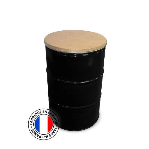Baril Noir 200L Table Plateau Bois - Mobilier Événementiel Personnalisable