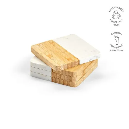 Sous-verres Kahlo en marbre et bambou, set de 4