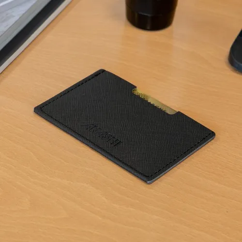 PORTE CARTE SIMPLE EN SIMILI-CUIR NOIR GRAINE - MADE IN EUROPE