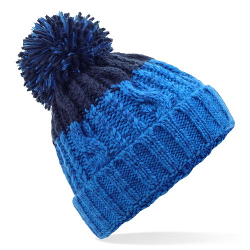 Bonnet Bicolore Torsadé avec Pompon - Personnalisable par Sérigraphie