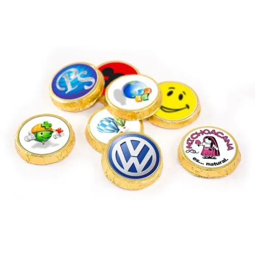 Médailles au chocolat de 30 mm avec des autocollants imprimés