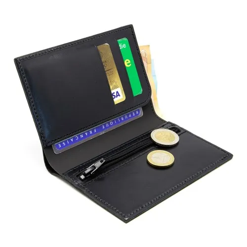 PORTEFEUILLE VERTICAL EN CUIR VERITABLE NOIR - MADE IN EUROPE