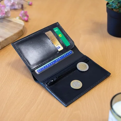 PORTEFEUILLE VERTICAL EN CUIR VERITABLE NOIR - MADE IN EUROPE