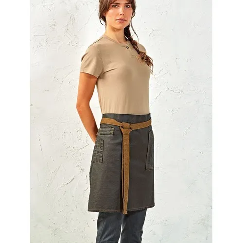 "Division" Waxed Look Denim Waist Apron