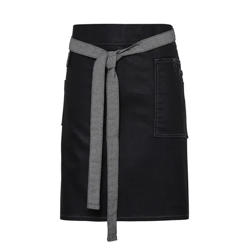 "Division" Waxed Look Denim Waist Apron