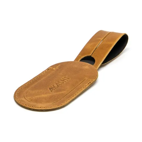 ETIQUETTE BAGAGE EN CUIR VERITABLE MARRON CLAIR - MADE IN EUROPE