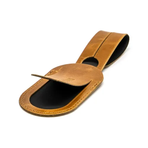 ETIQUETTE BAGAGE EN CUIR VERITABLE MARRON CLAIR - MADE IN EUROPE