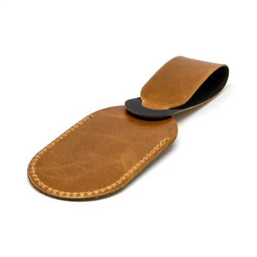 ETIQUETTE BAGAGE EN CUIR VERITABLE MARRON CLAIR - MADE IN EUROPE