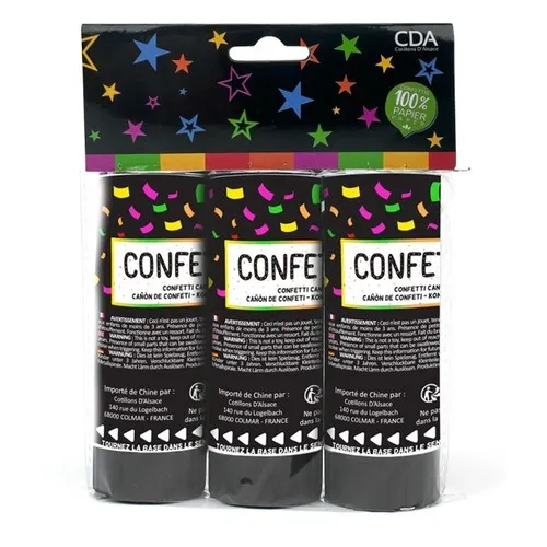 3 canons confettis 11 cm mix NEON FLUO PAPIER DE SOIE