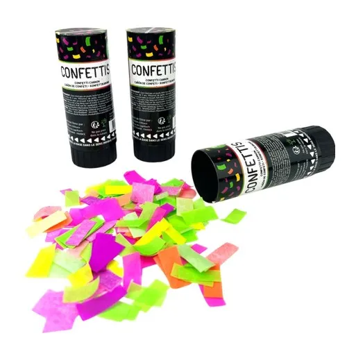 3 canons confettis 11 cm mix NEON FLUO PAPIER DE SOIE