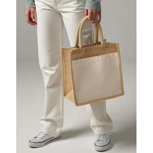 Sac Tote en Jute Naturelle avec Poche Coton - Personnalisable