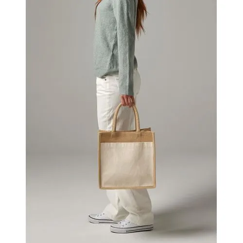 Sac Tote en Jute Naturelle avec Poche Coton - Personnalisable