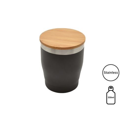 Mug isotherme 330ml double paroi avec couvercle bambou personnalisable