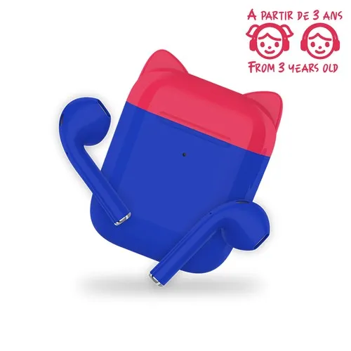 ECOUTEURS KIDS SANS FIL BLUETOOTH BLEU ET ROUGE