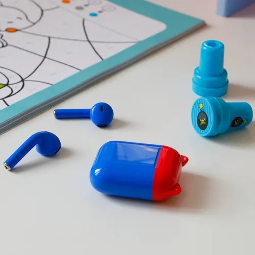 ECOUTEURS KIDS SANS FIL BLUETOOTH BLEU ET ROUGE