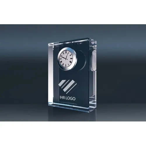 Horloge de Bureau en Cristal Personnalisable - Gravure 3D Incluse