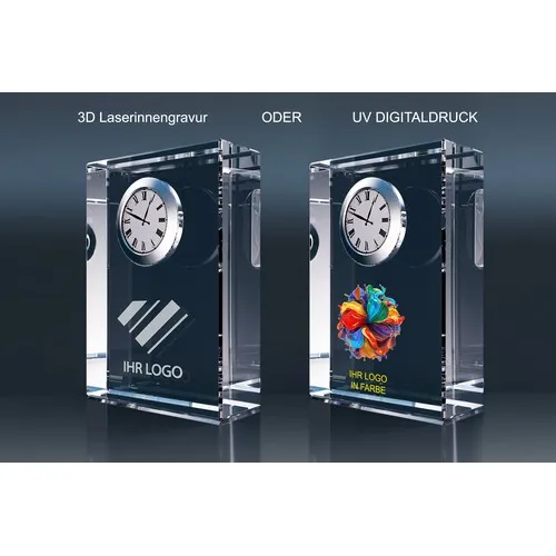 Horloge de Bureau en Cristal Personnalisable - Gravure 3D Incluse