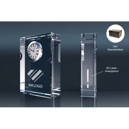 Horloge de Bureau en Cristal Personnalisable - Gravure 3D Incluse