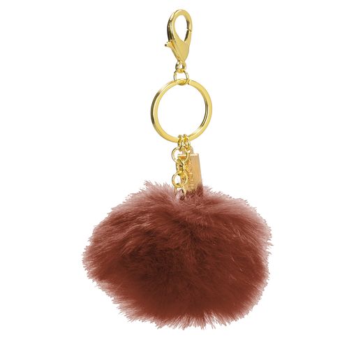 Porte-Clés Pompon Fourrure avec Plaque Métal Personnalisable
