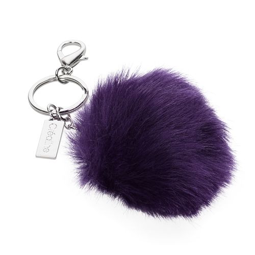 Porte-Clés Pompon Fourrure avec Plaque Métal Personnalisable