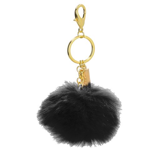 Porte-Clés Pompon Fourrure avec Plaque Métal Personnalisable