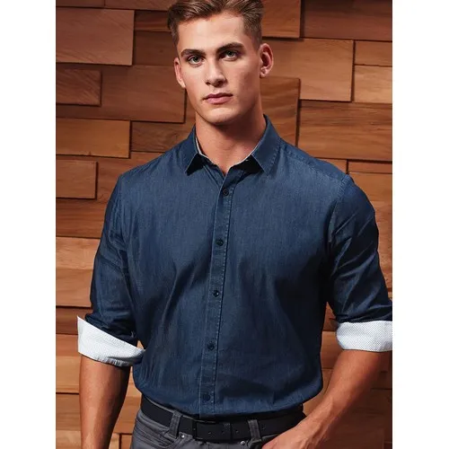 Chemise en Denim-Pindot Manches Longues Homme