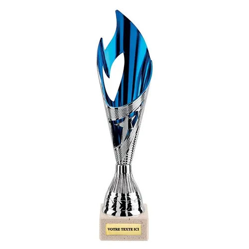 Coupe Football Argent Bleu sur Socle Marbre - Trophée Personnalisable