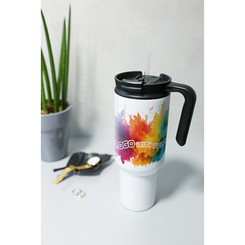 Mug Isotherme 1100 ml avec Poignée et Paille - Personnalisable