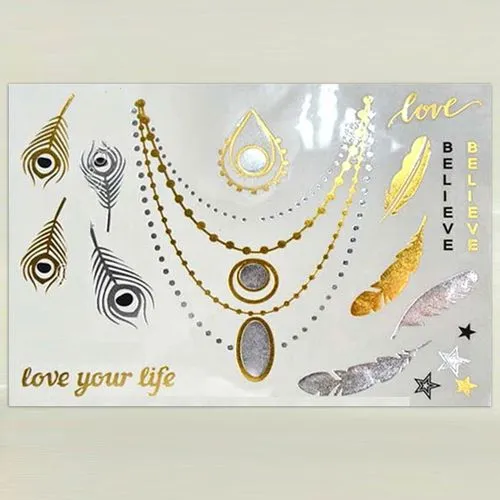 Tatouage temporaire métallisé personnalisé or/argent 90x60mm