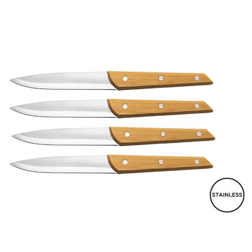 Set de 4 Couteaux de Table en Bambou Personnalisables - Coffret Cadeau