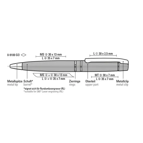 Stylo Bille Métal VIP GO - Mécanisme Rotatif avec Finitions Dorées