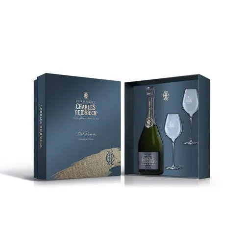 CHAMPAGNE CHARLES HEIDSIECK BRUT RESERVE - COFFRET 1 BOUTEILLES 75cl ET 2 FLÛTES