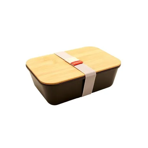 Bento 'Ikoma', noir, avec couvercle en bambou