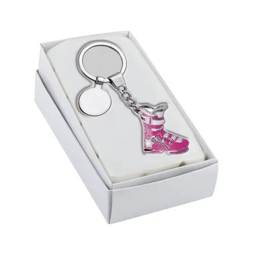 Porte-Clés Chaussure de Ski Magenta Personnalisable en Métal Chromé