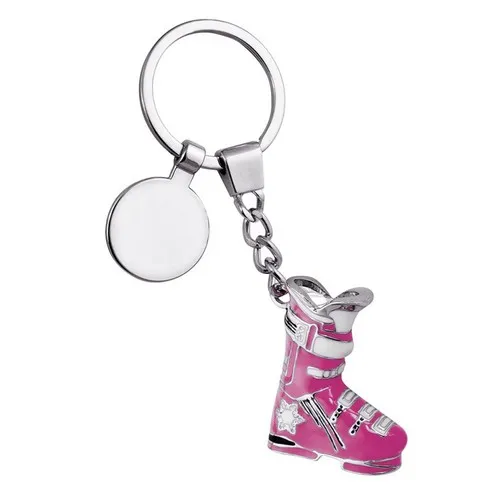 Porte-Clés Chaussure de Ski Magenta Personnalisable en Métal Chromé