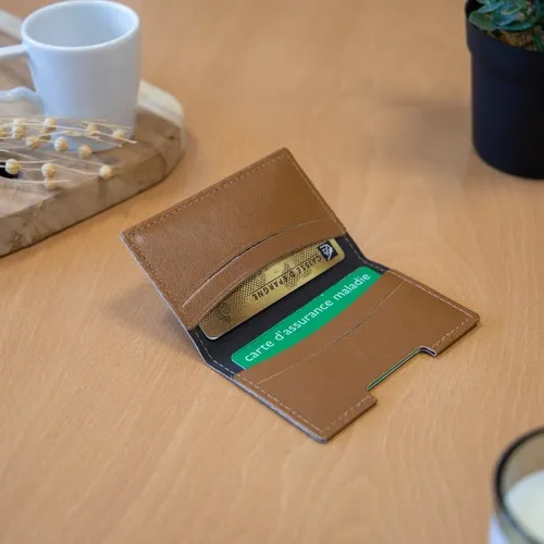 PORTE-CARTES FOLIO AVEC OU SANS ANTI-RFID CUIR RECYCLÉ MARRON - MADE IN EUROPE