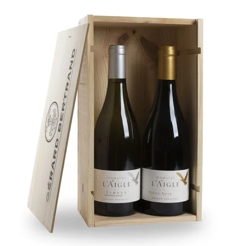 COFFRET CAISSE BOIS 2 BOUTEILLES DOMAINE DE L’AIGLE