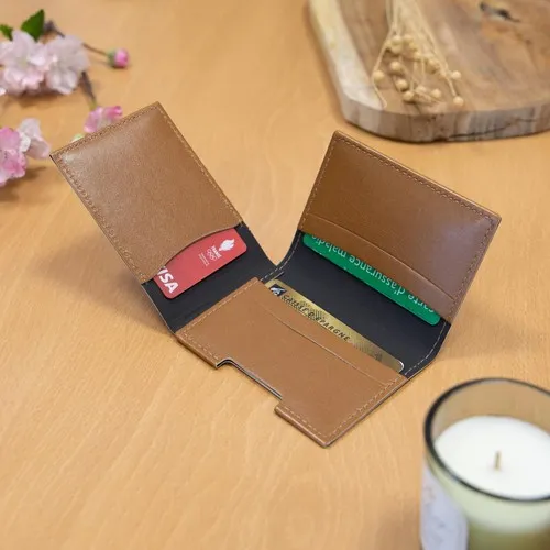 PORTE CARTE VOLET CUIR RECYCLÉ MARRON - MADE IN EUROPE