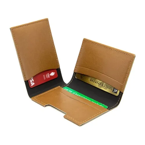 PORTE CARTE VOLET CUIR RECYCLÉ MARRON - MADE IN EUROPE