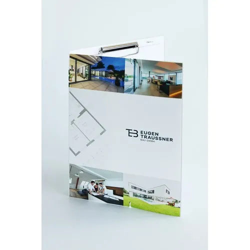 Chemise A4 personnalisable avec pince et élastique - Carton pelliculé