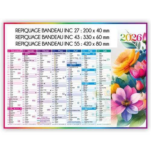 Calendrier Bancaire Aquarelle 2026 Personnalisable - 3 Formats