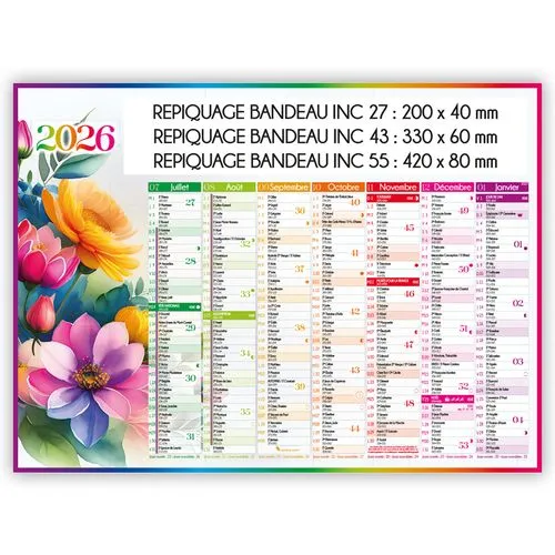 Calendrier Bancaire Aquarelle 2026 Personnalisable - 3 Formats