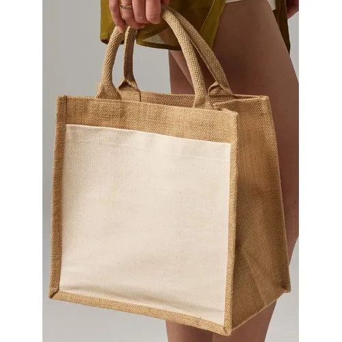Petit sac fourre-tout en jute avec poche en coton