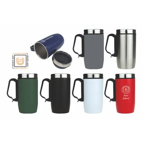 Tasse avec couvercle à verrou coulissant et poignée