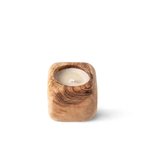 Bougie artisanale en bois d'olivier personnalisable par gravure laser