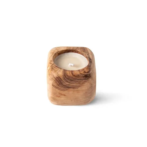 Bougie artisanale en bois d'olivier personnalisable par gravure laser
