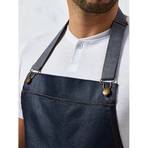"District" Waxed Look Denim Bib Apron