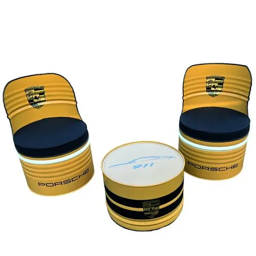 Salon Lounge Industriel Bidon Acier - 2 Fauteuils + Table Basse