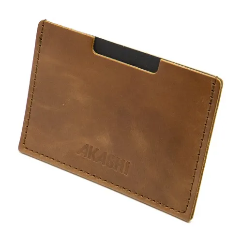PORTE CARTE SIMPLE EN CUIR VERITABLE MARRON FONCE - MADE IN EUROPE